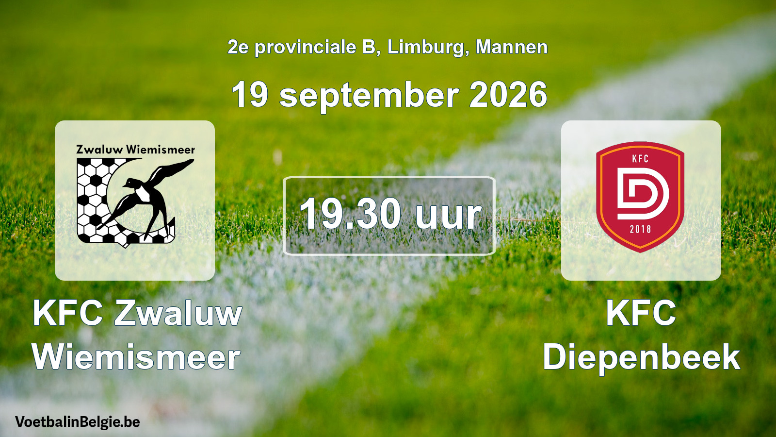Geplande wedstrijd mannenvoetbal: KFC Zwaluw Wiemismeer - KFC Diepenbeek (19 september 2026)