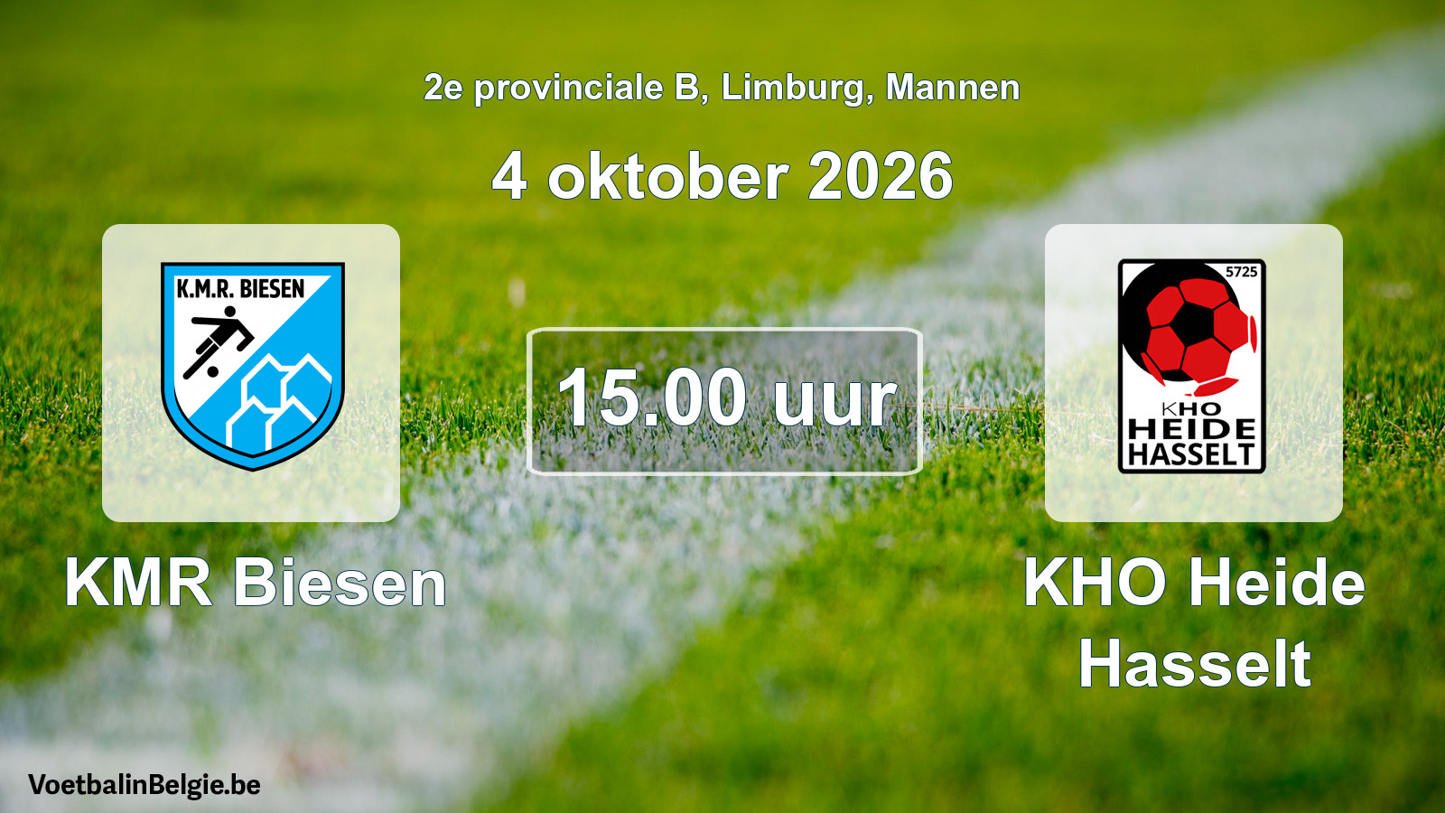 Geplande wedstrijd mannenvoetbal: KMR Biesen - KHO Heide Hasselt (4 oktober 2026)