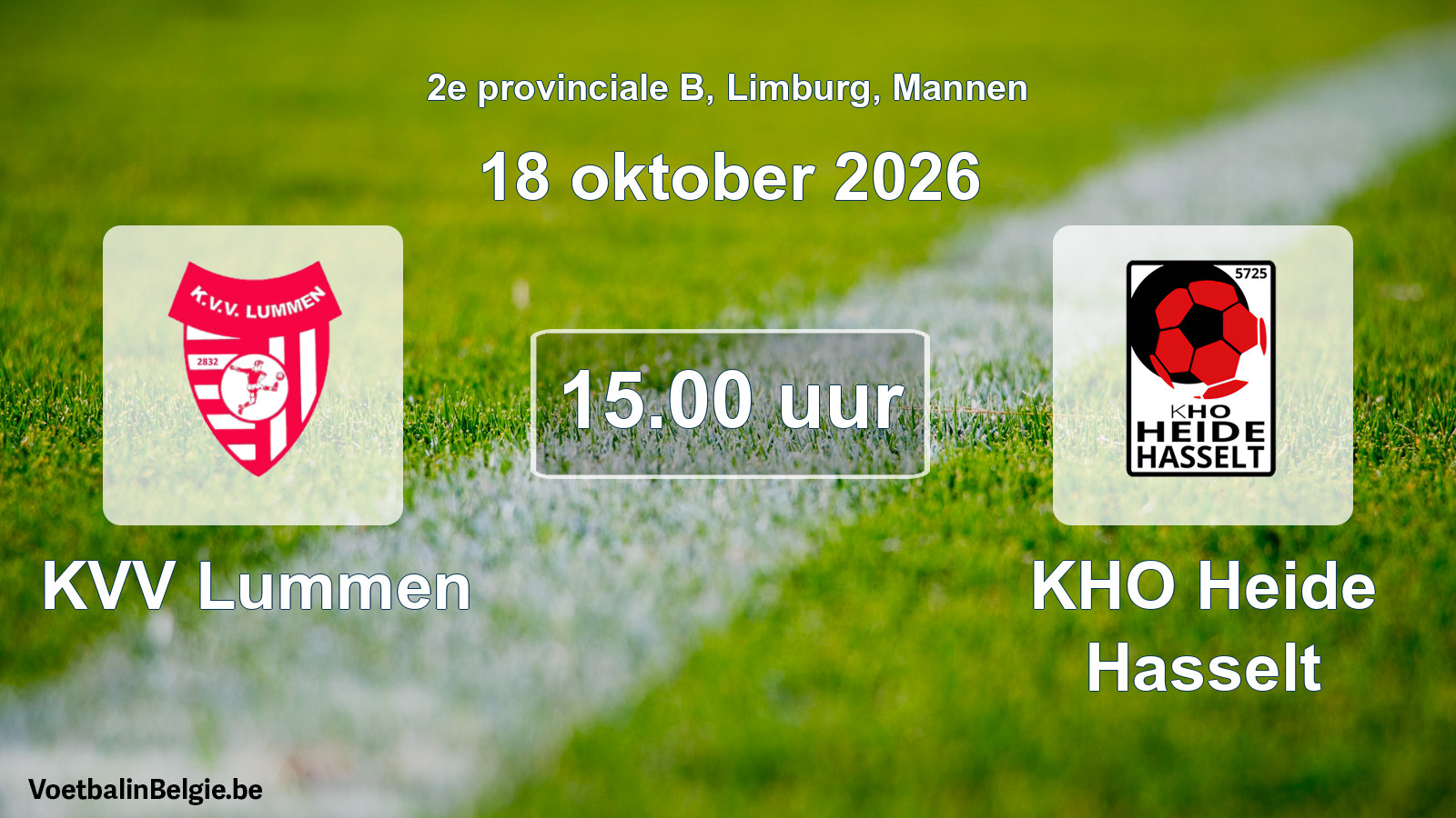 Geplande wedstrijd mannenvoetbal: KVV Lummen - KHO Heide Hasselt (18 oktober 2026)