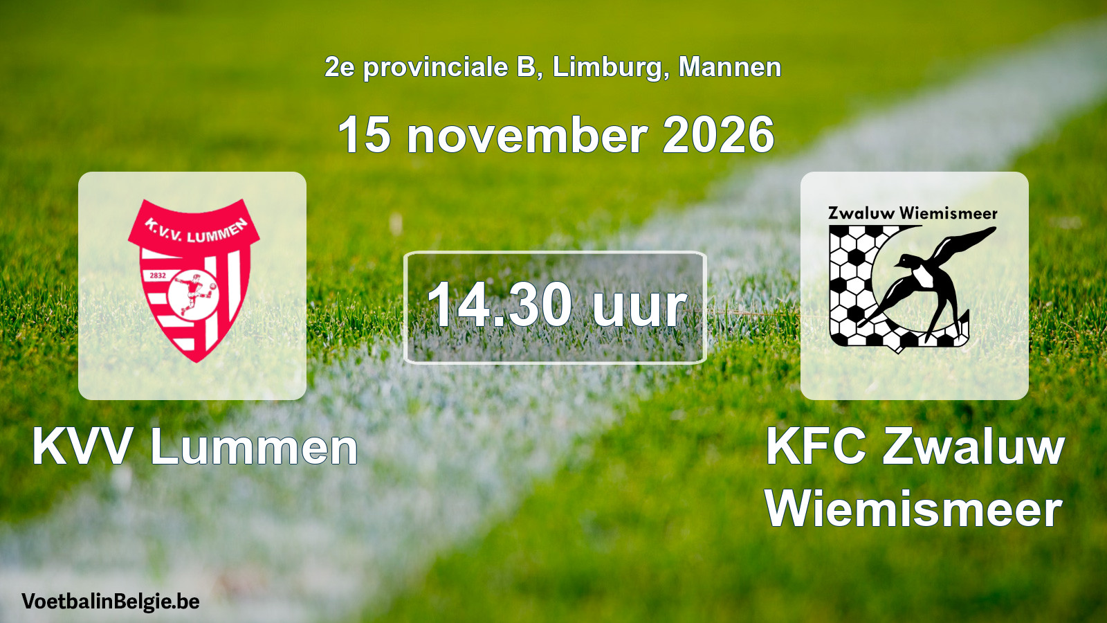 Geplande wedstrijd mannenvoetbal: KVV Lummen - KFC Zwaluw Wiemismeer (15 november 2026)