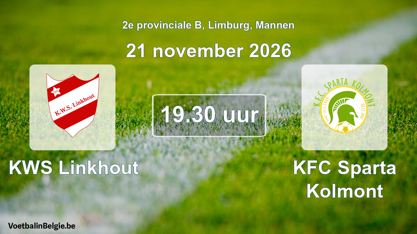 Geplande wedstrijd mannenvoetbal: KWS Linkhout - KFC Sparta Kolmont (21 november 2026)
