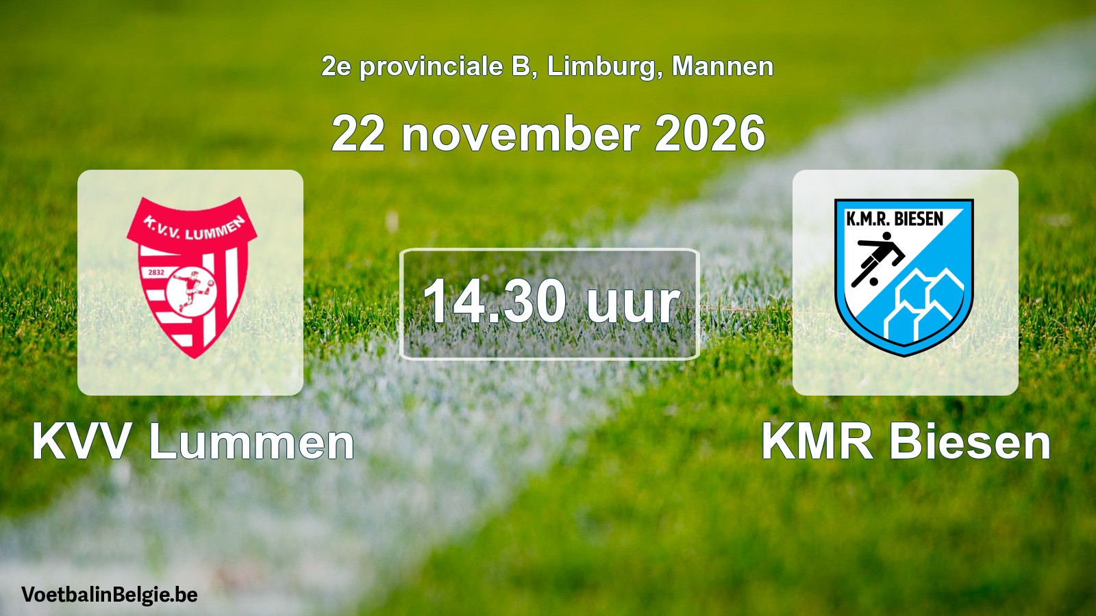 Geplande wedstrijd mannenvoetbal: KVV Lummen - KMR Biesen (22 november 2026)