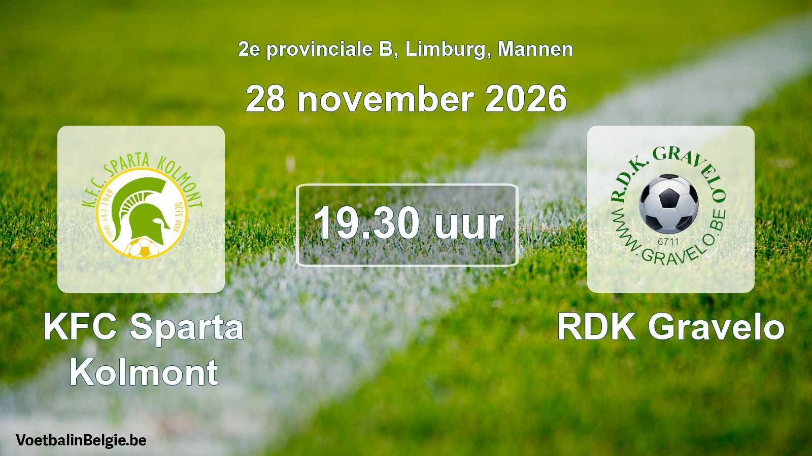 Geplande wedstrijd mannenvoetbal: KFC Sparta Kolmont - RDK Gravelo (28 november 2026)