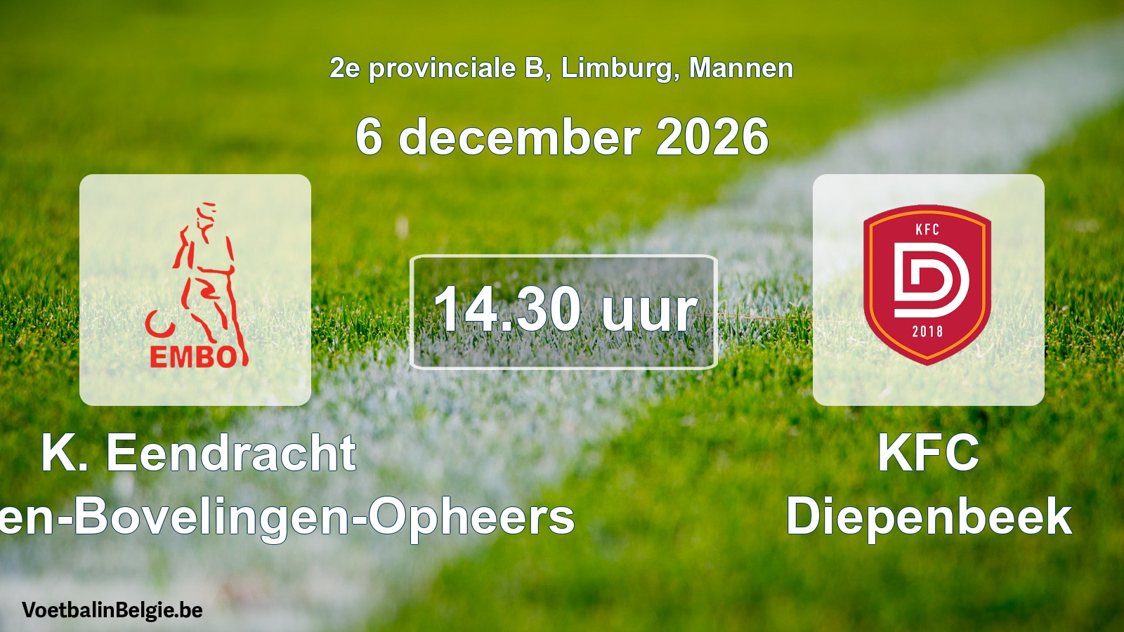 Geplande wedstrijd mannenvoetbal: K. Eendracht Mechelen-Bovelingen-Opheers - KFC Diepenbeek (6 december 2026)