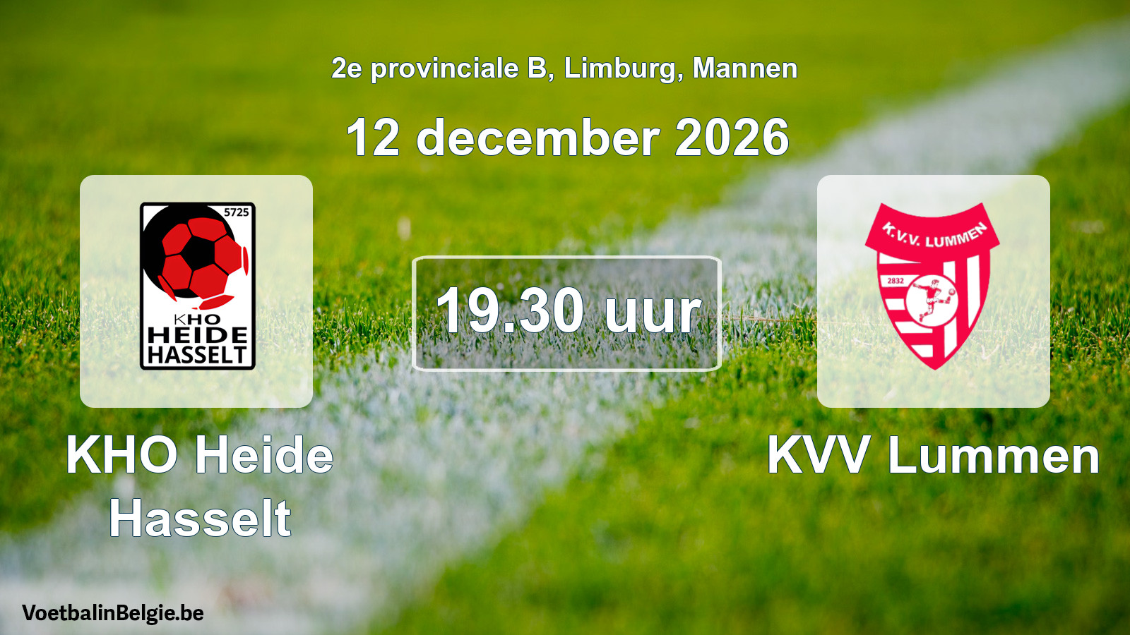 Geplande wedstrijd mannenvoetbal: KHO Heide Hasselt - KVV Lummen (12 december 2026)