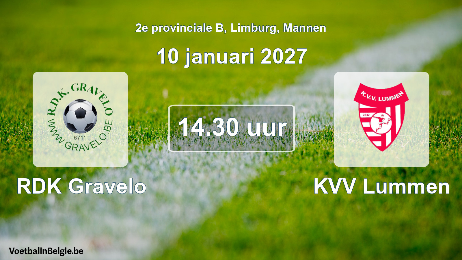 Geplande wedstrijd mannenvoetbal: RDK Gravelo - KVV Lummen (10 januari 2027)