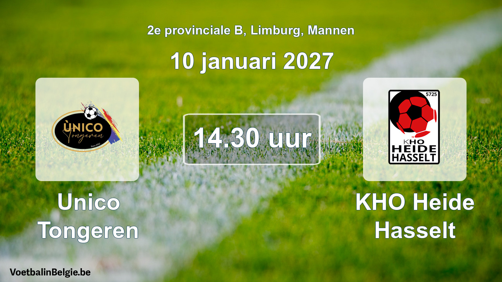 Geplande wedstrijd mannenvoetbal: Unico Tongeren - KHO Heide Hasselt (10 januari 2027)