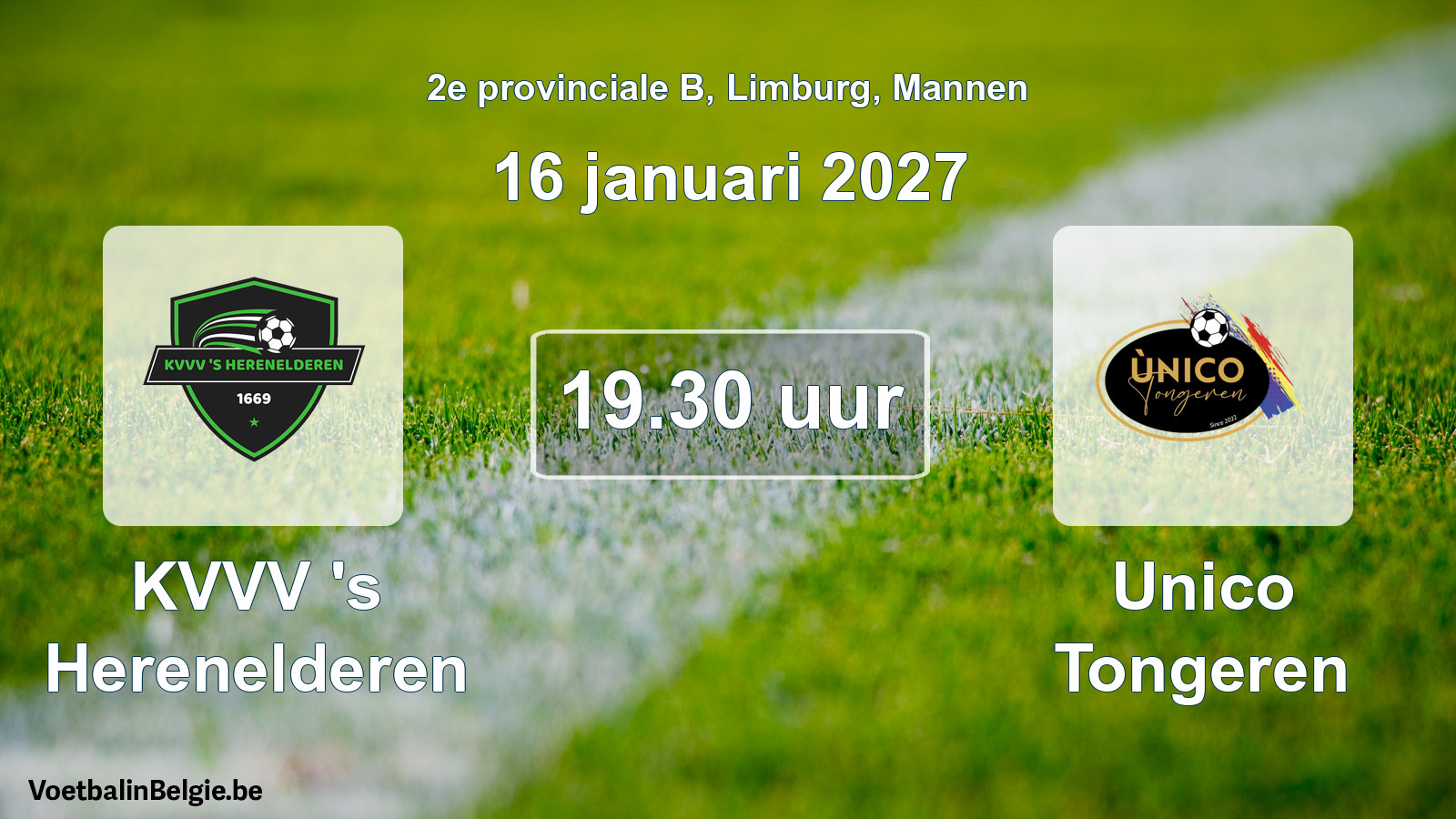 Geplande wedstrijd mannenvoetbal: KVVV 's Herenelderen - Unico Tongeren (16 januari 2027)