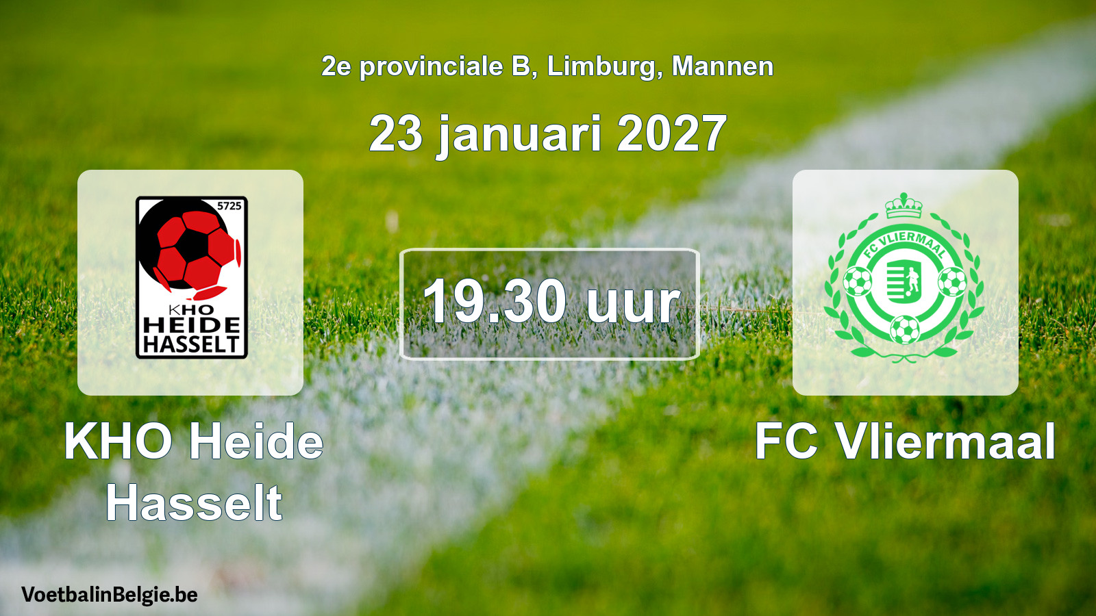 Geplande wedstrijd mannenvoetbal: KHO Heide Hasselt - FC Vliermaal (23 januari 2027)