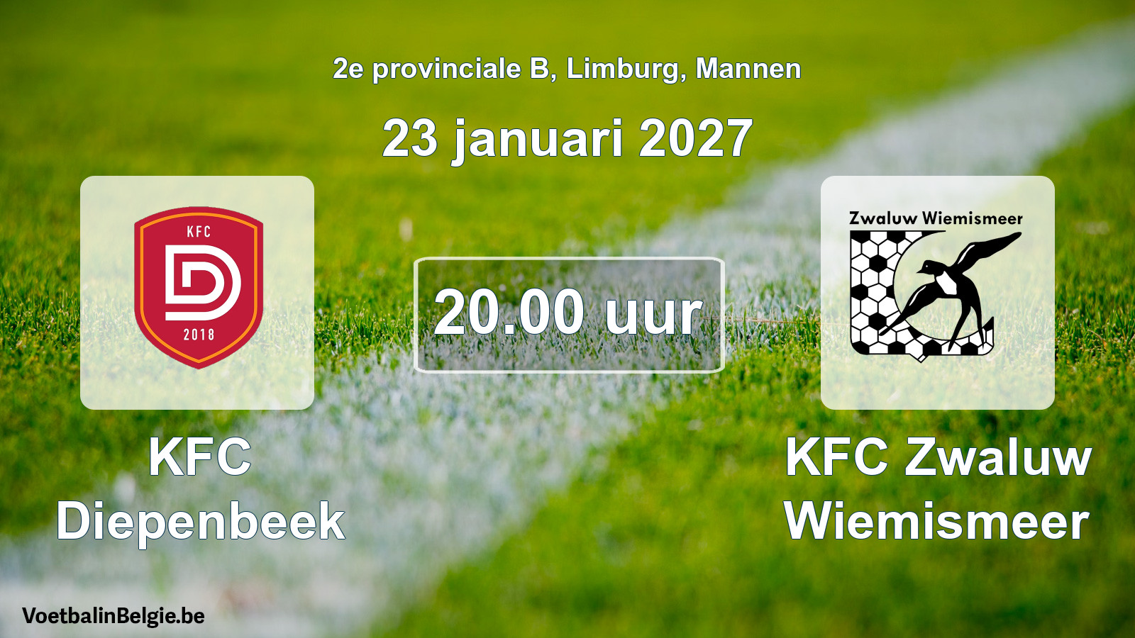 Geplande wedstrijd mannenvoetbal: KFC Diepenbeek - KFC Zwaluw Wiemismeer (23 januari 2027)