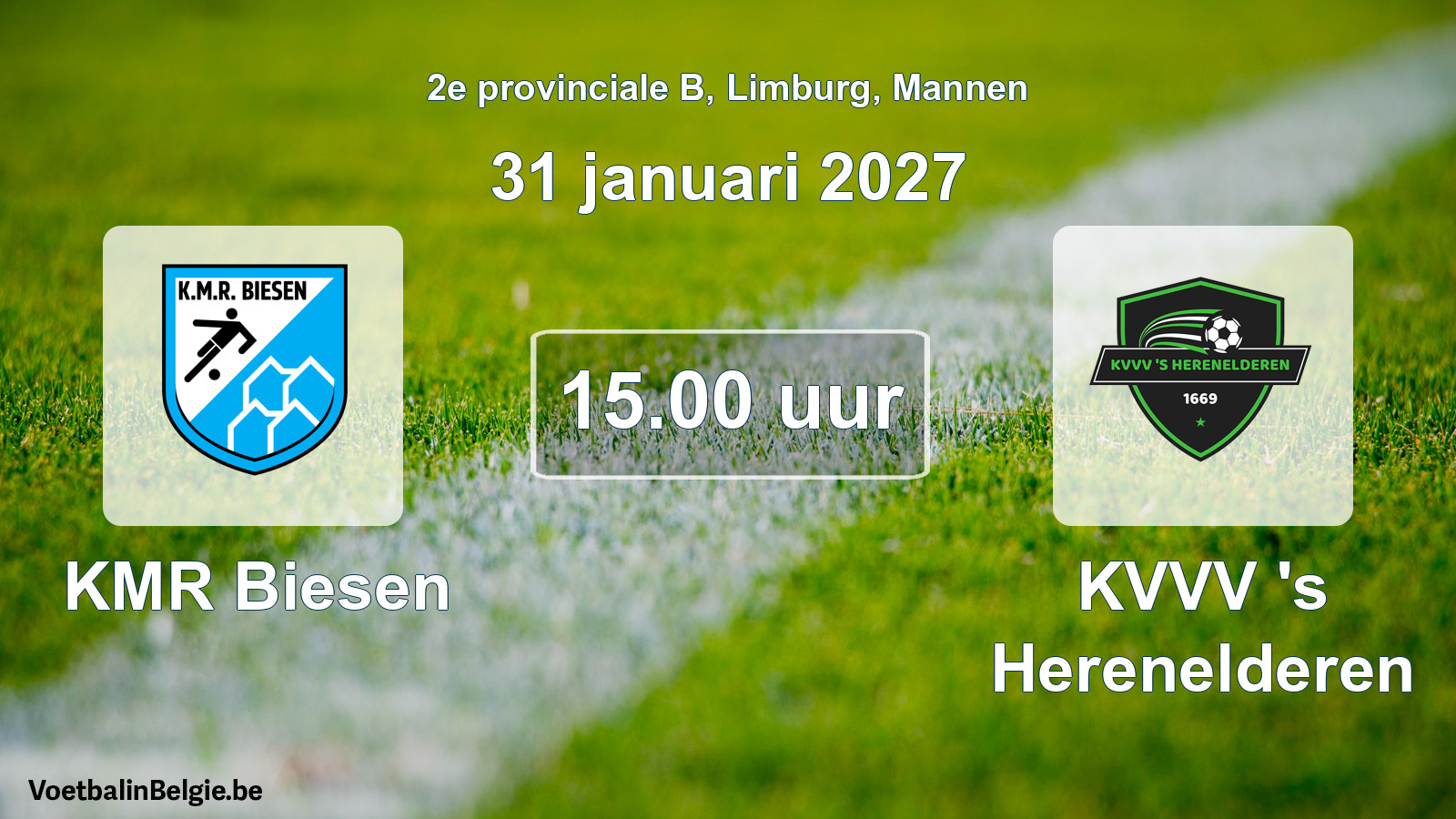 Geplande wedstrijd mannenvoetbal: KMR Biesen - KVVV 's Herenelderen (31 januari 2027)