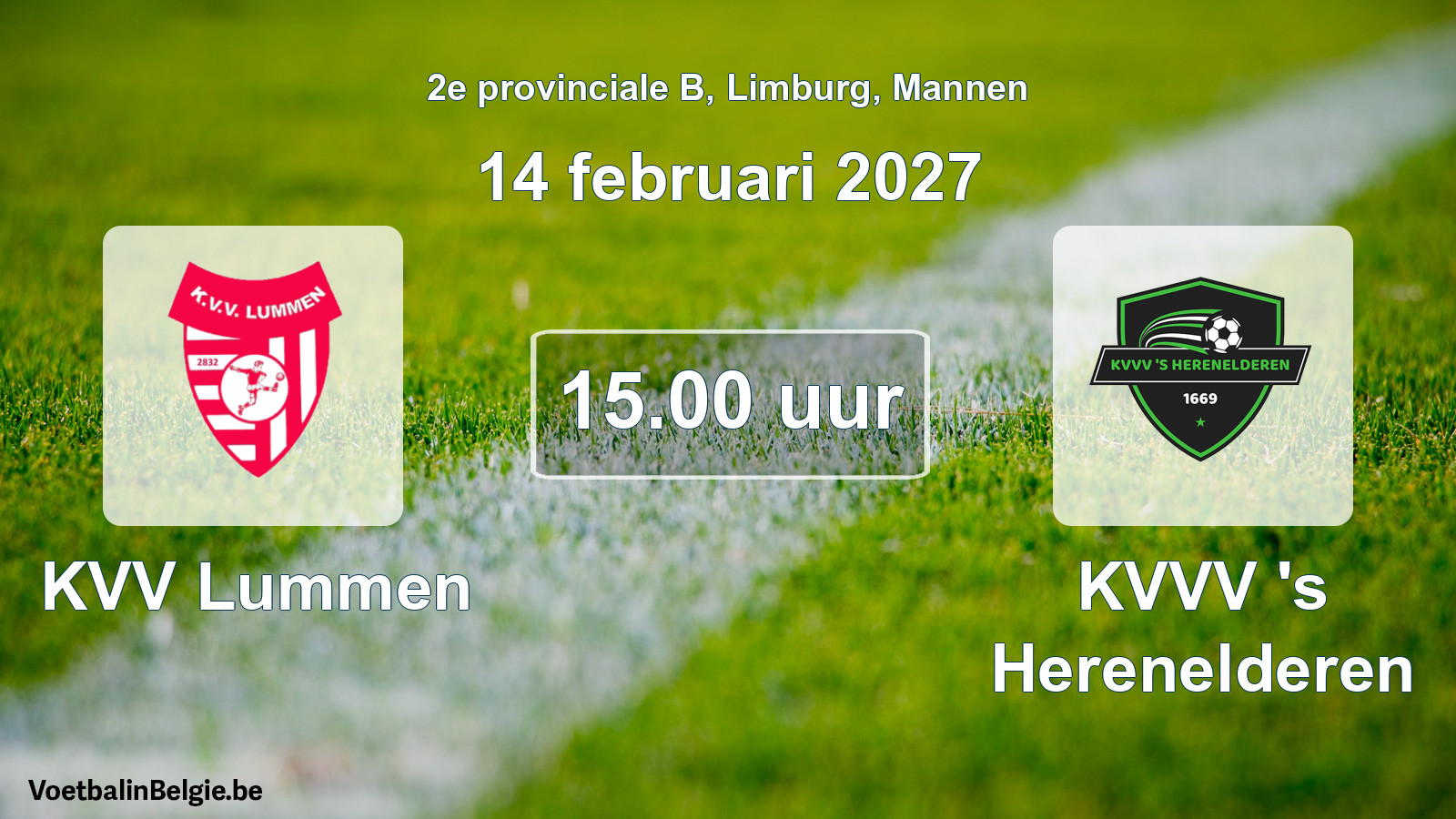 Geplande wedstrijd mannenvoetbal: KVV Lummen - KVVV 's Herenelderen (14 februari 2027)