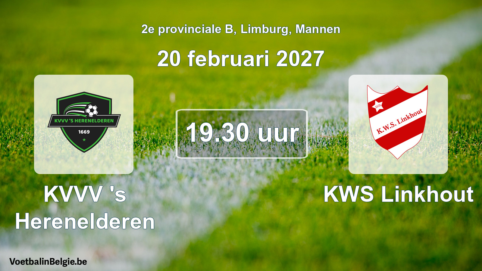 Geplande wedstrijd mannenvoetbal: KVVV 's Herenelderen - KWS Linkhout (20 februari 2027)