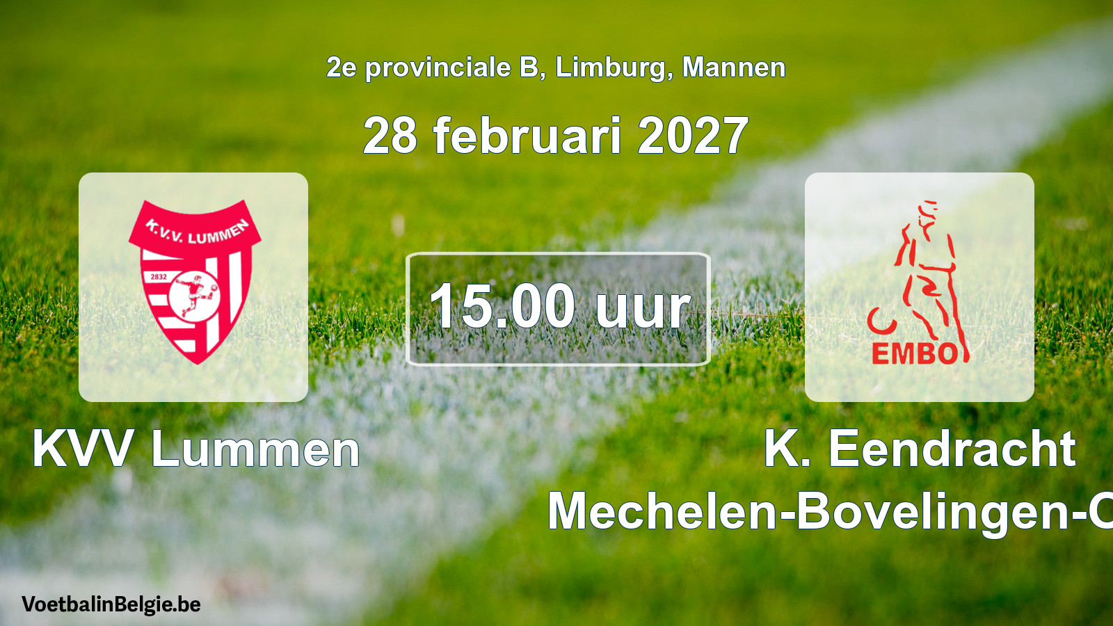 Geplande wedstrijd mannenvoetbal: KVV Lummen - K. Eendracht Mechelen-Bovelingen-Opheers (28 februari 2027)