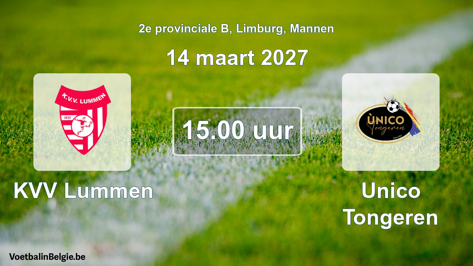 Geplande wedstrijd mannenvoetbal: KVV Lummen - Unico Tongeren (14 maart 2027)
