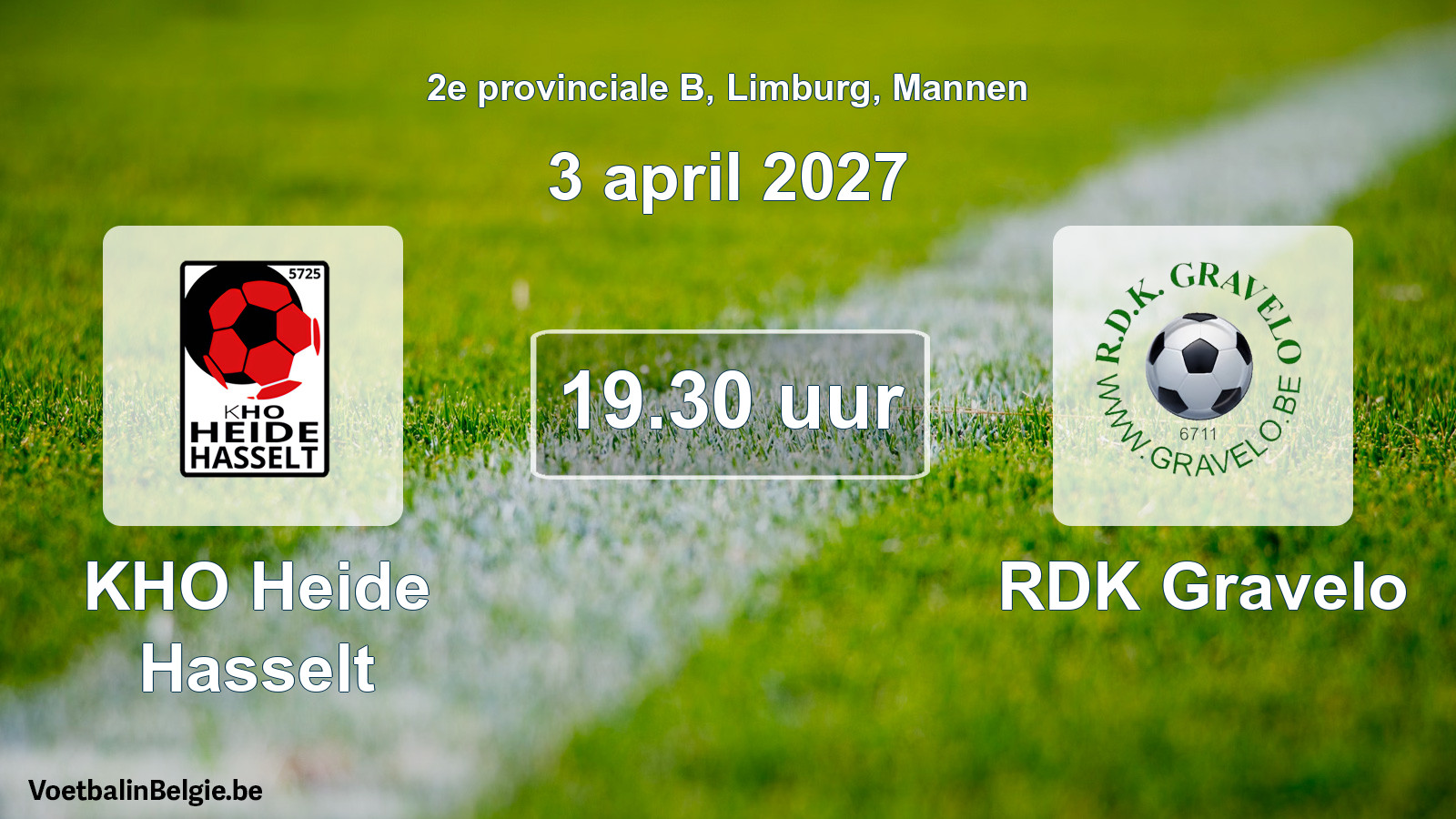 Geplande wedstrijd mannenvoetbal: KHO Heide Hasselt - RDK Gravelo (3 april 2027)
