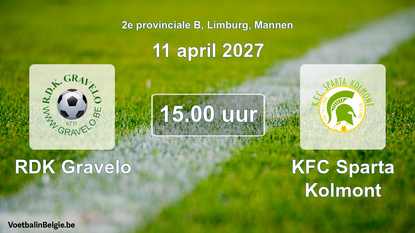 Geplande wedstrijd mannenvoetbal: RDK Gravelo - KFC Sparta Kolmont (11 april 2027)