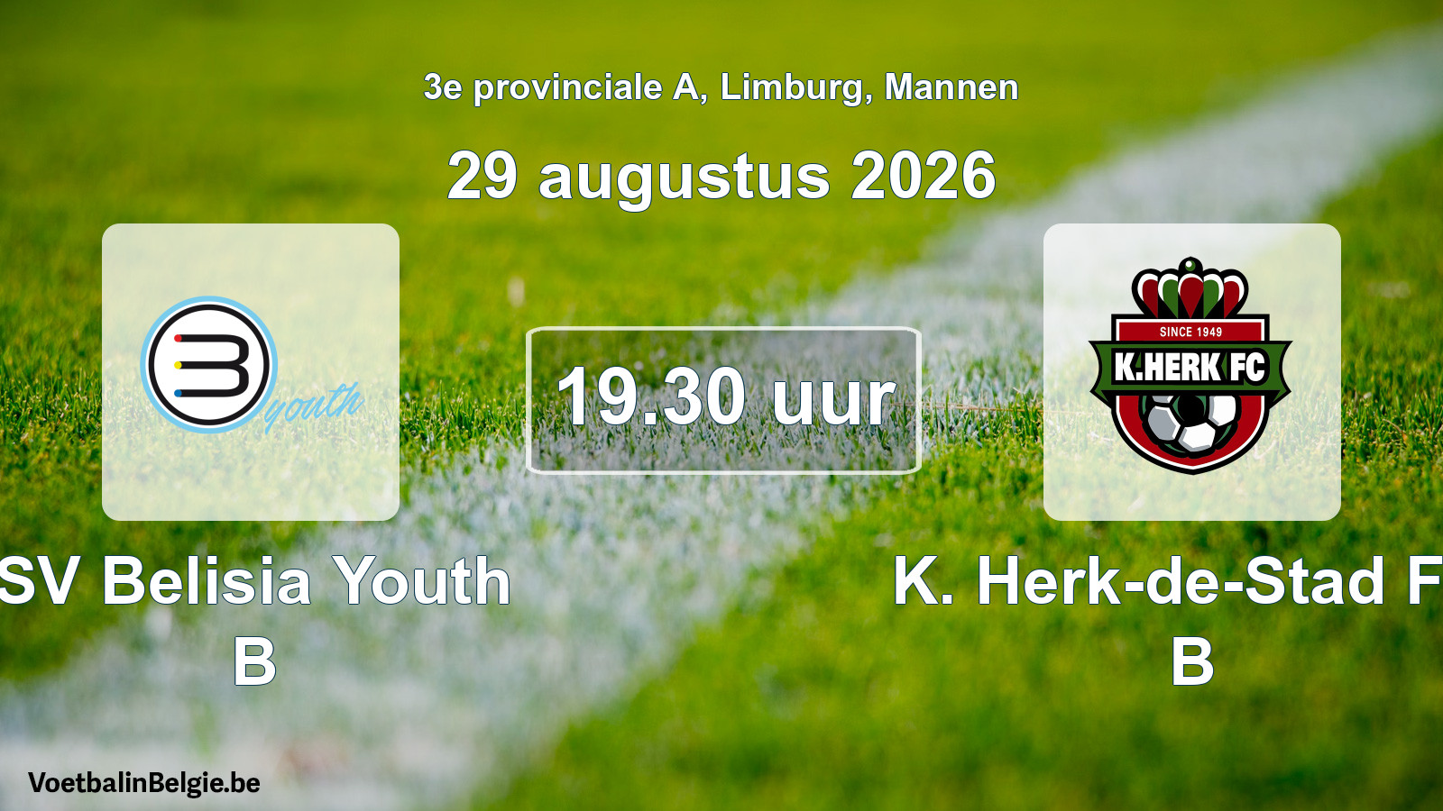 Geplande wedstrijd mannenvoetbal: SV Belisia Youth B - K. Herk-de-Stad FC B (29 augustus 2026)