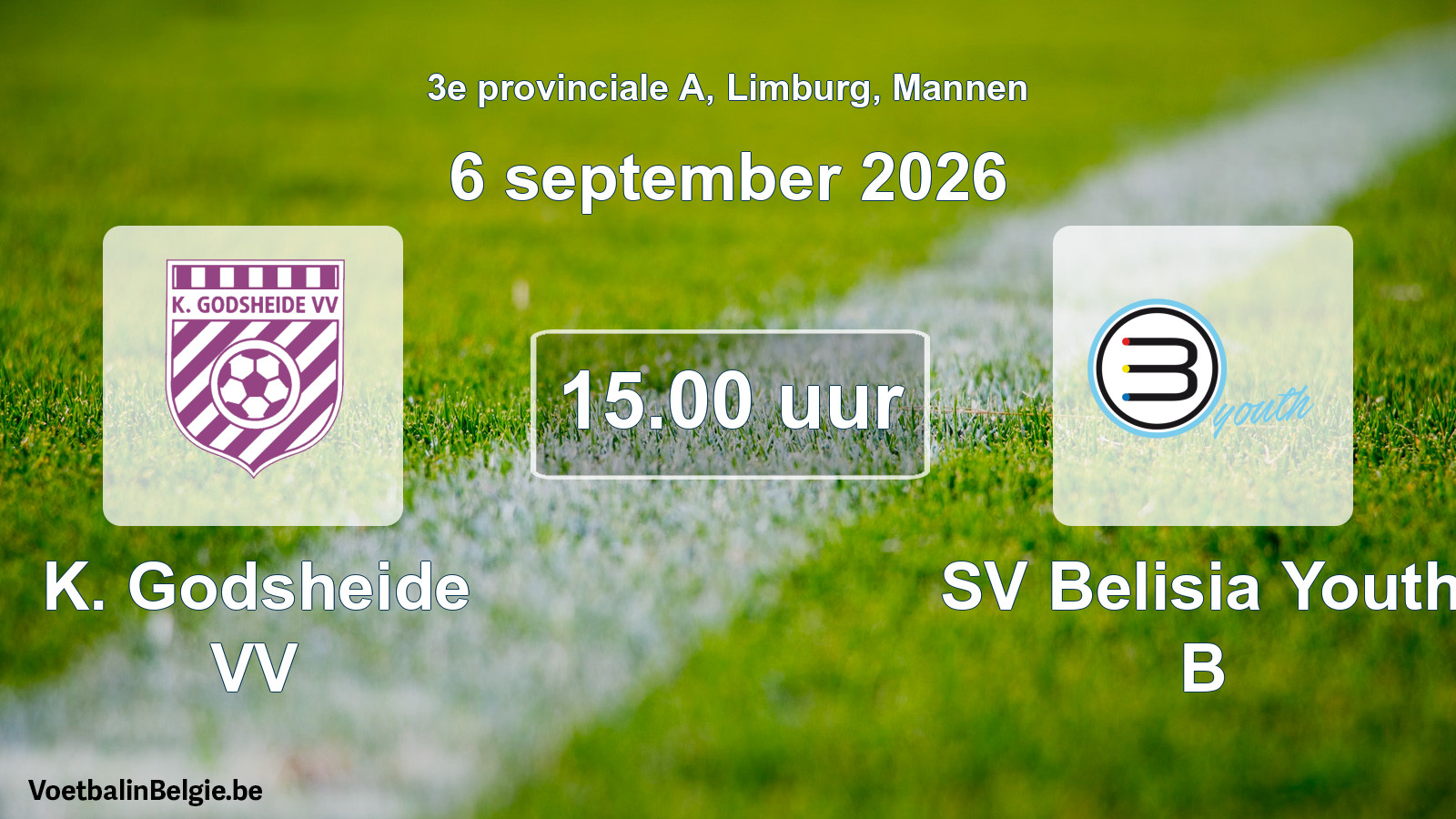 Geplande wedstrijd mannenvoetbal: K. Godsheide VV - SV Belisia Youth B (6 september 2026)