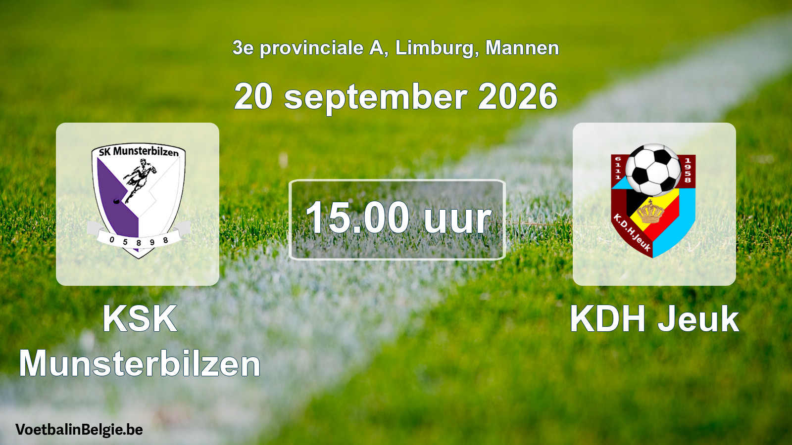 Geplande wedstrijd mannenvoetbal: KSK Munsterbilzen - KDH Jeuk (20 september 2026)