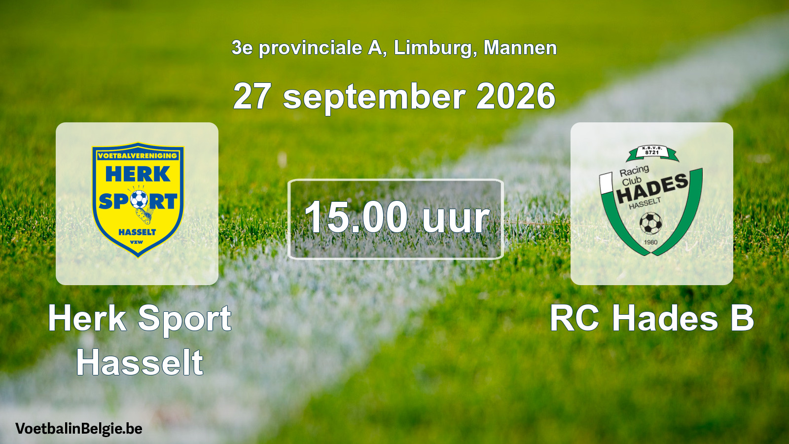Geplande wedstrijd mannenvoetbal: Herk Sport Hasselt - RC Hades B (27 september 2026)