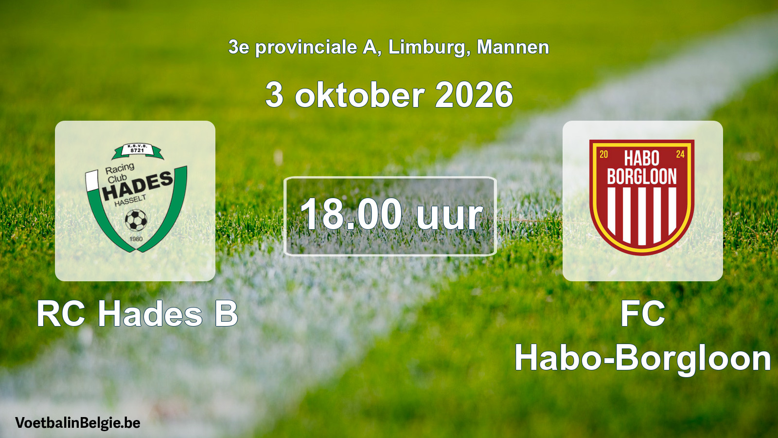 Geplande wedstrijd mannenvoetbal: RC Hades B - FC Habo-Borgloon (3 oktober 2026)