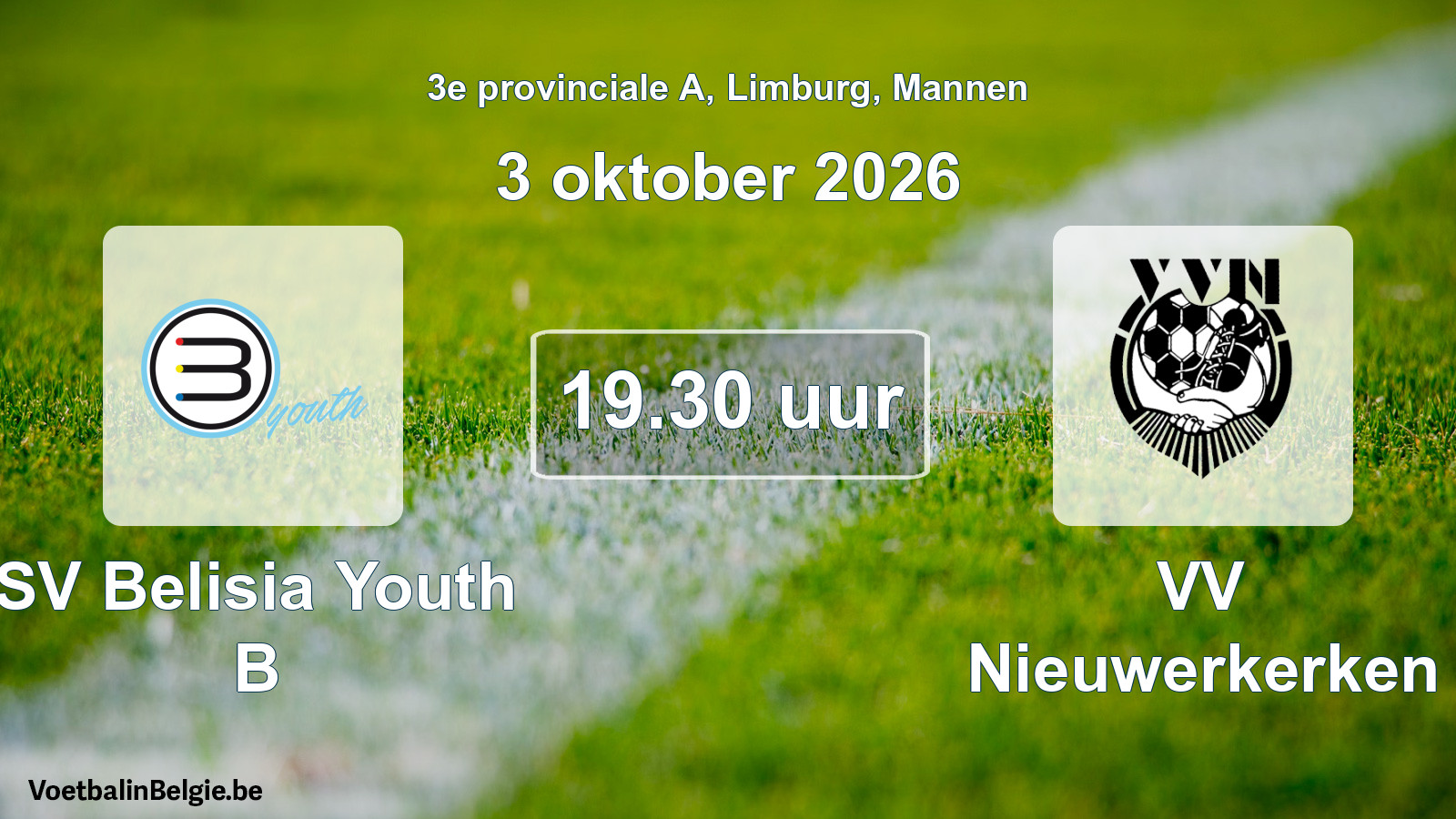 Match prévu football hommes: SV Belisia Youth B - VV Nieuwerkerken (3 octobre 2026)