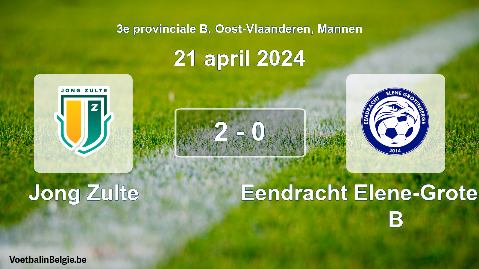 Gespeelde wedstrijd mannenvoetbal: Jong Zulte - Eendracht Elene-Grotenberge B 2 - 0 (21 april 2024)