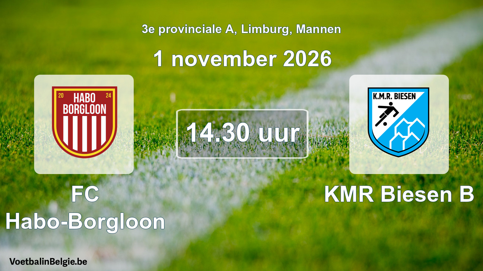 Geplande wedstrijd mannenvoetbal: FC Habo-Borgloon - KMR Biesen B (1 november 2026)