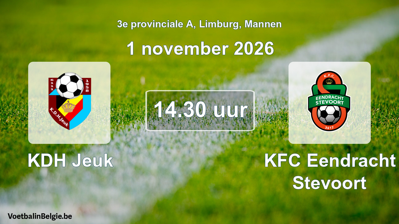 Geplande wedstrijd mannenvoetbal: KDH Jeuk - KFC Eendracht Stevoort (1 november 2026)