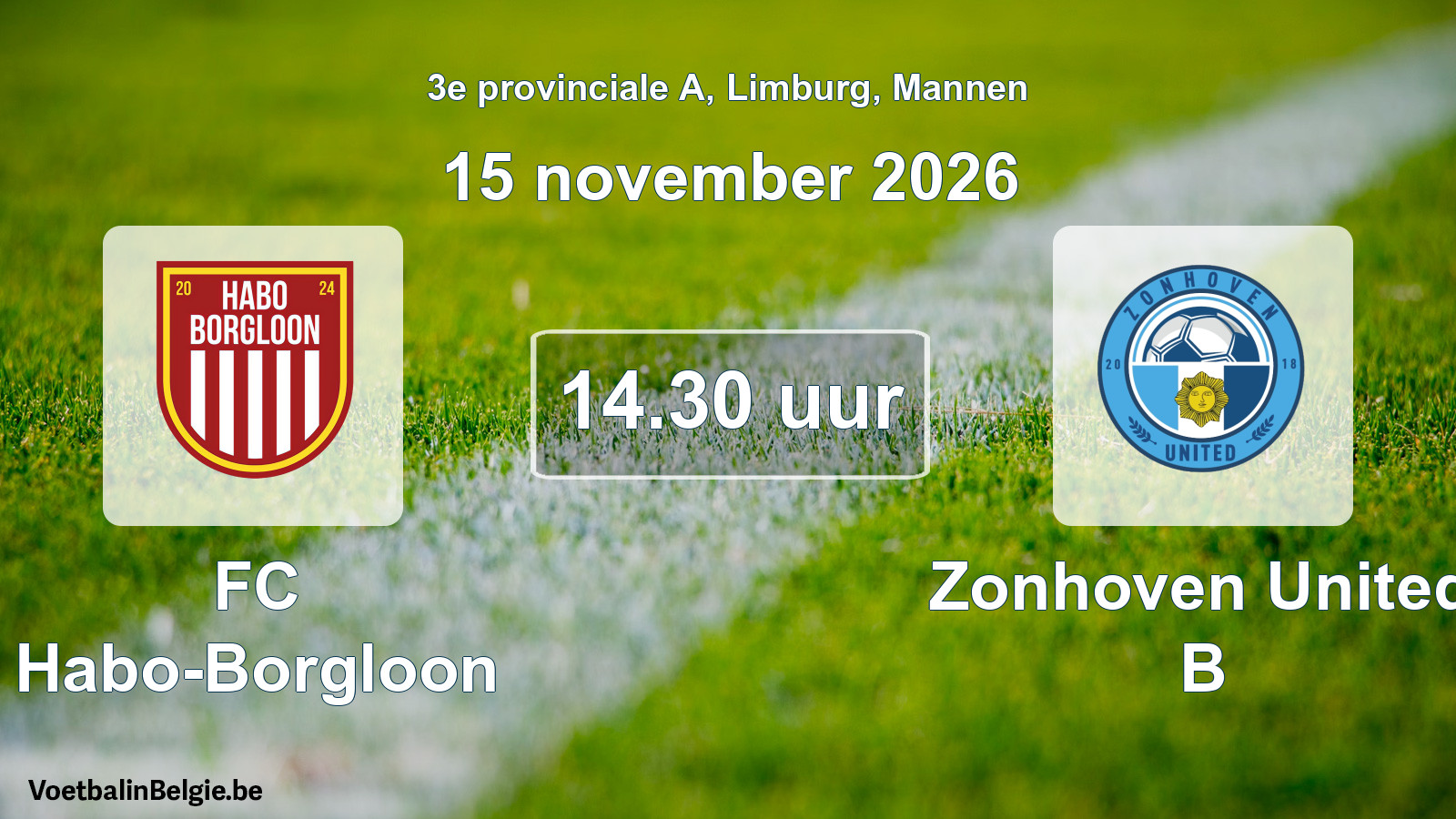 Geplande wedstrijd mannenvoetbal: FC Habo-Borgloon - Zonhoven United B (15 november 2026)