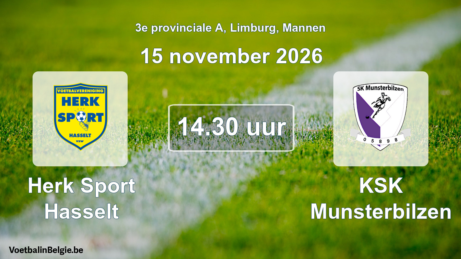 Geplande wedstrijd mannenvoetbal: Herk Sport Hasselt - KSK Munsterbilzen (15 november 2026)
