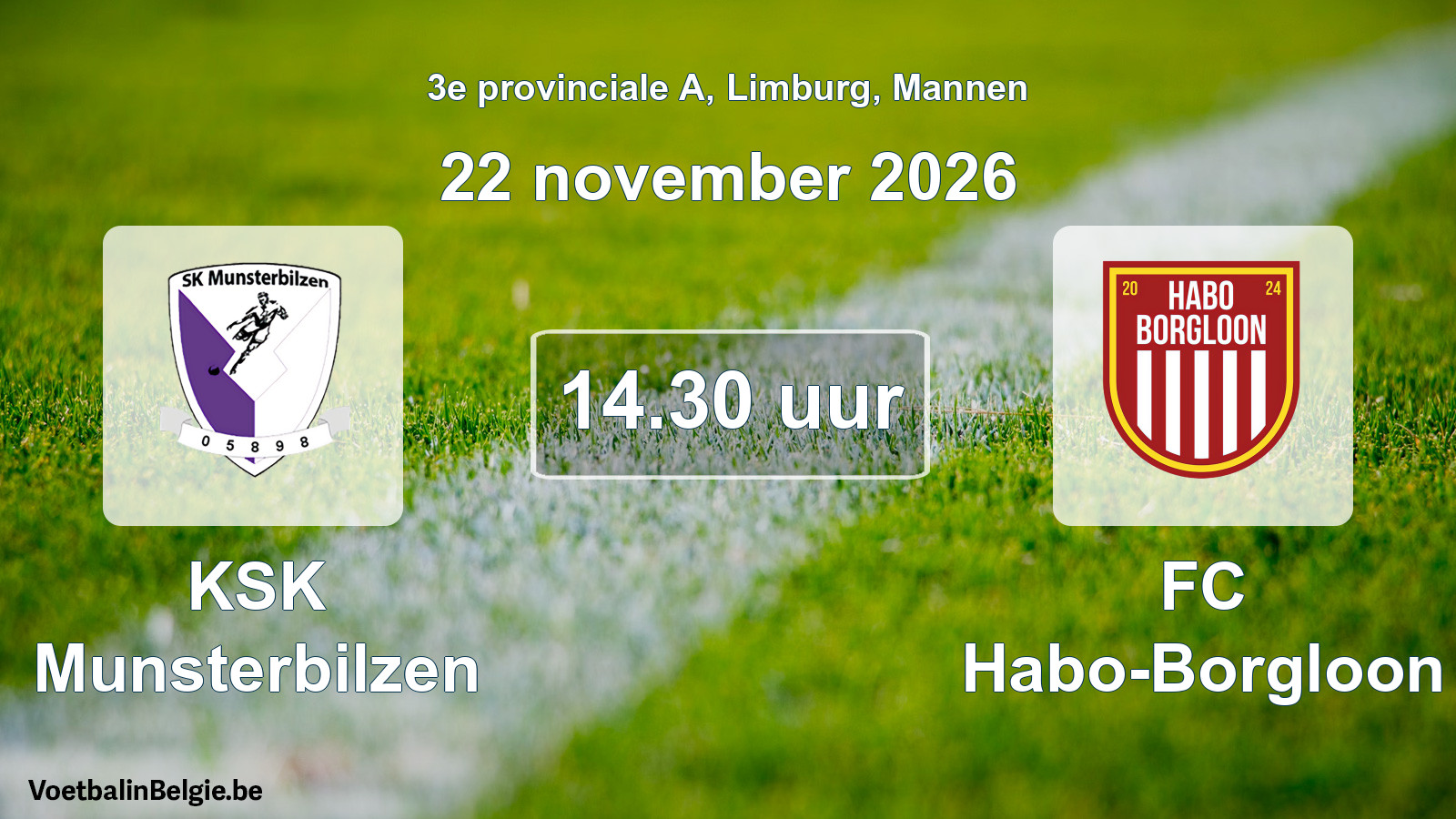 Geplande wedstrijd mannenvoetbal: KSK Munsterbilzen - FC Habo-Borgloon (22 november 2026)