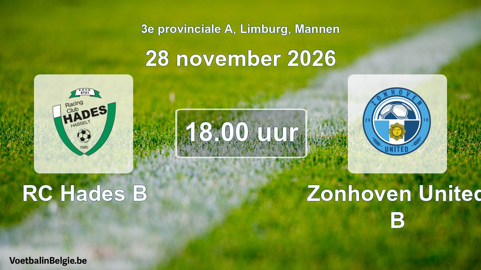 Geplande wedstrijd mannenvoetbal: RC Hades B - Zonhoven United B (28 november 2026)
