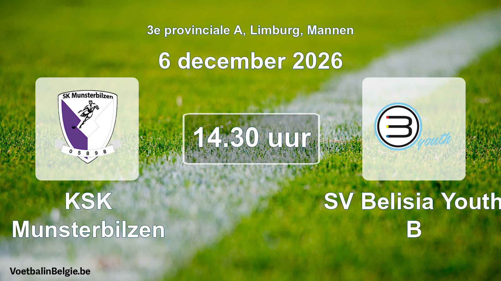 Geplande wedstrijd mannenvoetbal: KSK Munsterbilzen - SV Belisia Youth B (6 december 2026)