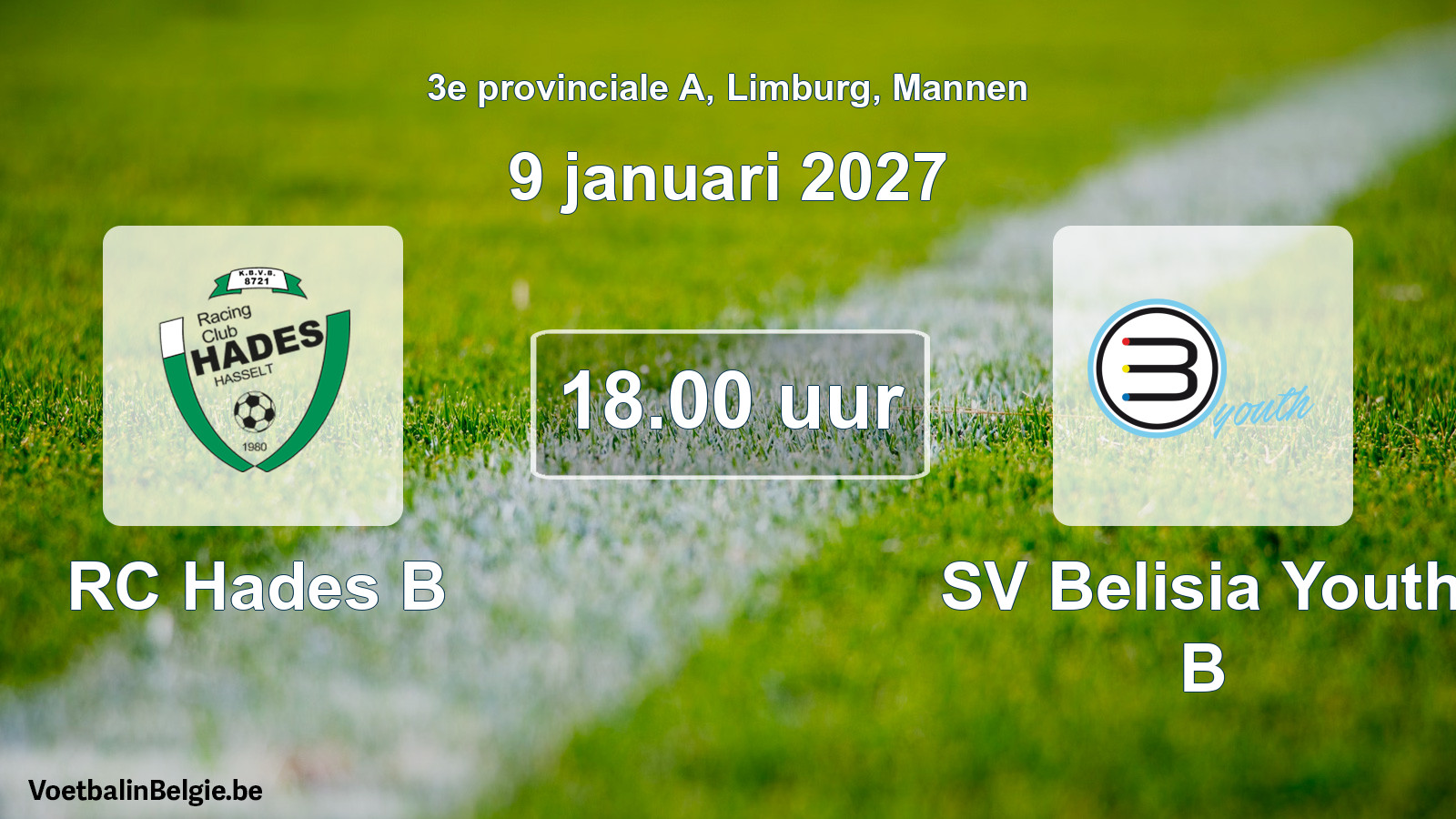 Geplande wedstrijd mannenvoetbal: RC Hades B - SV Belisia Youth B (9 januari 2027)