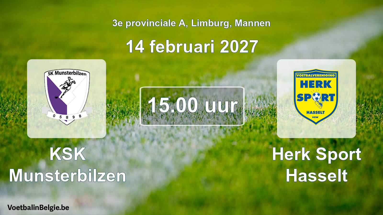 Geplande wedstrijd mannenvoetbal: KSK Munsterbilzen - Herk Sport Hasselt (14 februari 2027)