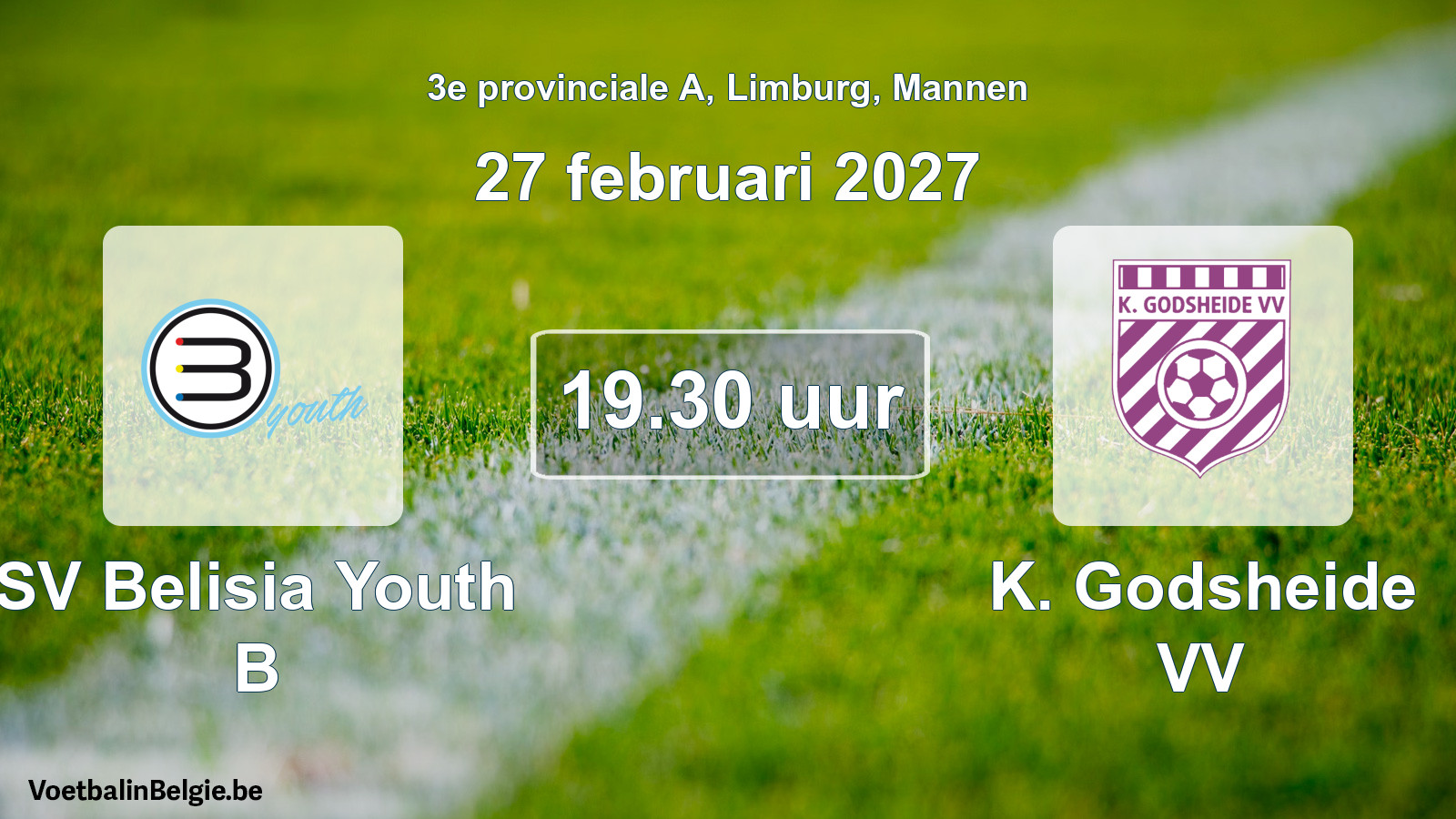 Geplande wedstrijd mannenvoetbal: SV Belisia Youth B - K. Godsheide VV (27 februari 2027)