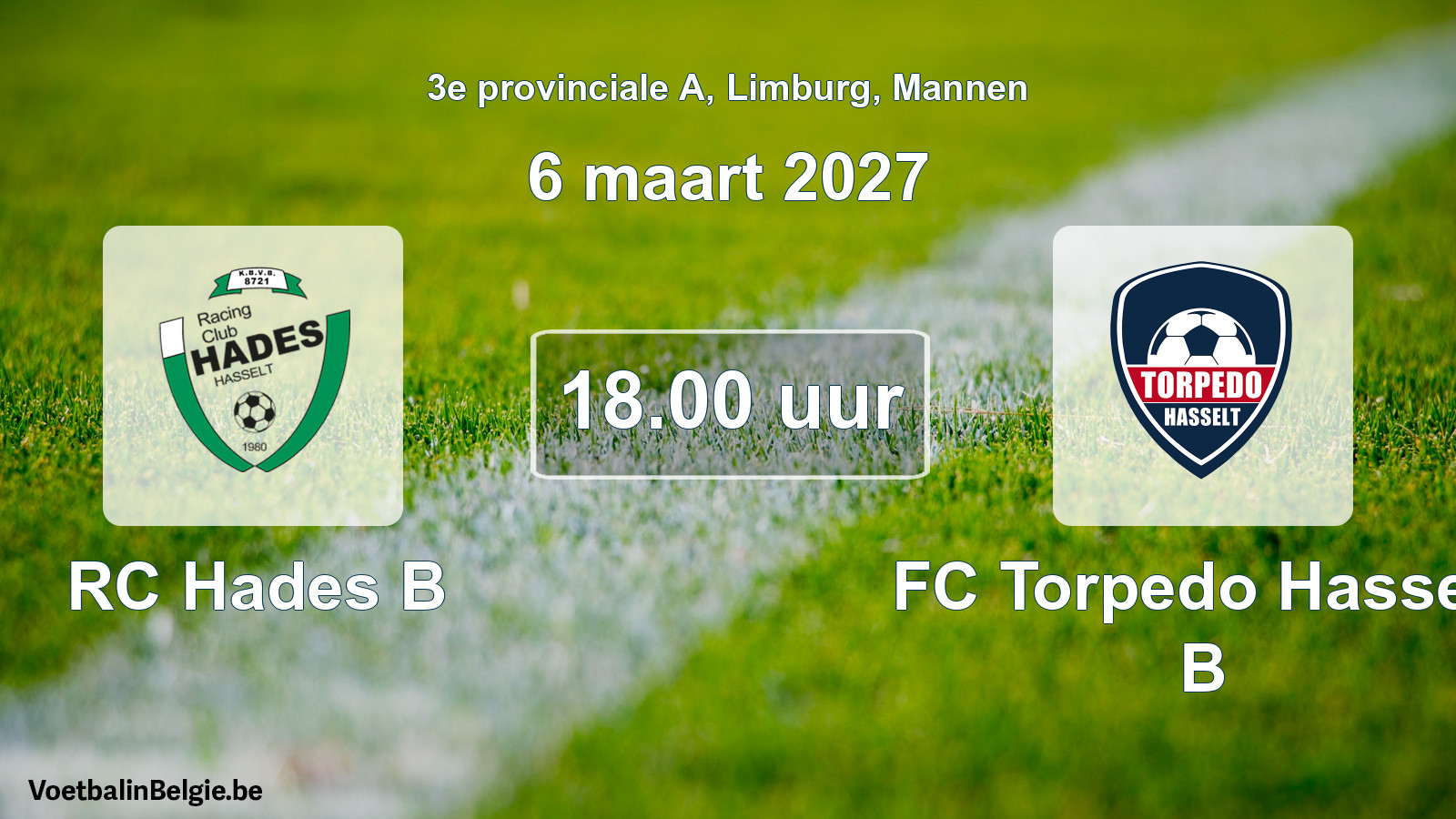Geplande wedstrijd mannenvoetbal: RC Hades B - FC Torpedo Hasselt B (6 maart 2027)