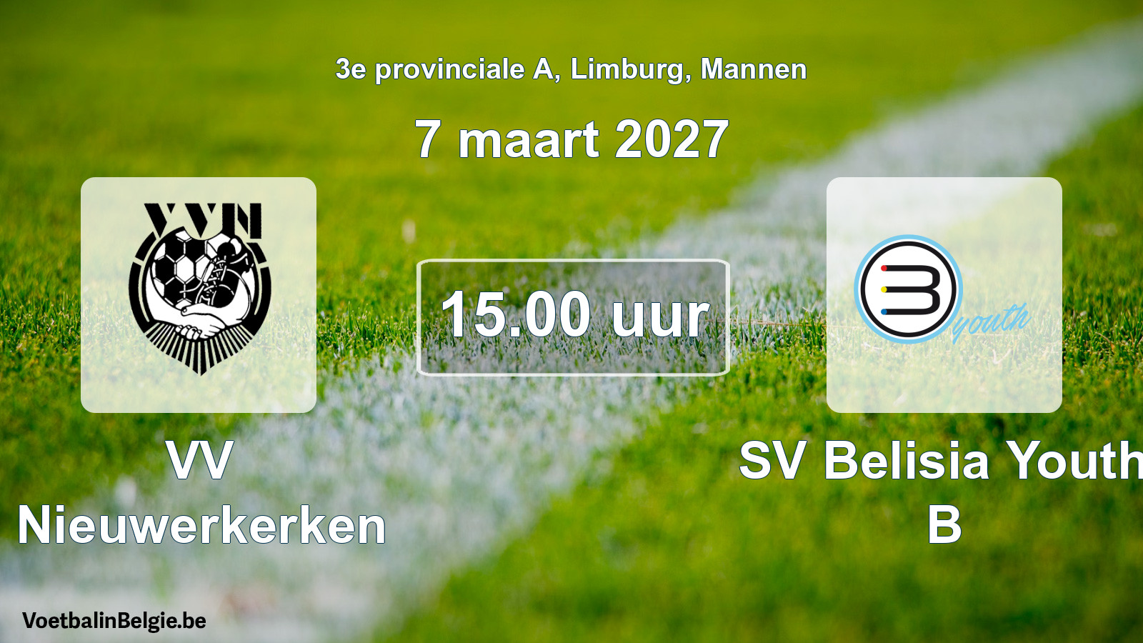 Geplande wedstrijd mannenvoetbal: VV Nieuwerkerken - SV Belisia Youth B (7 maart 2027)