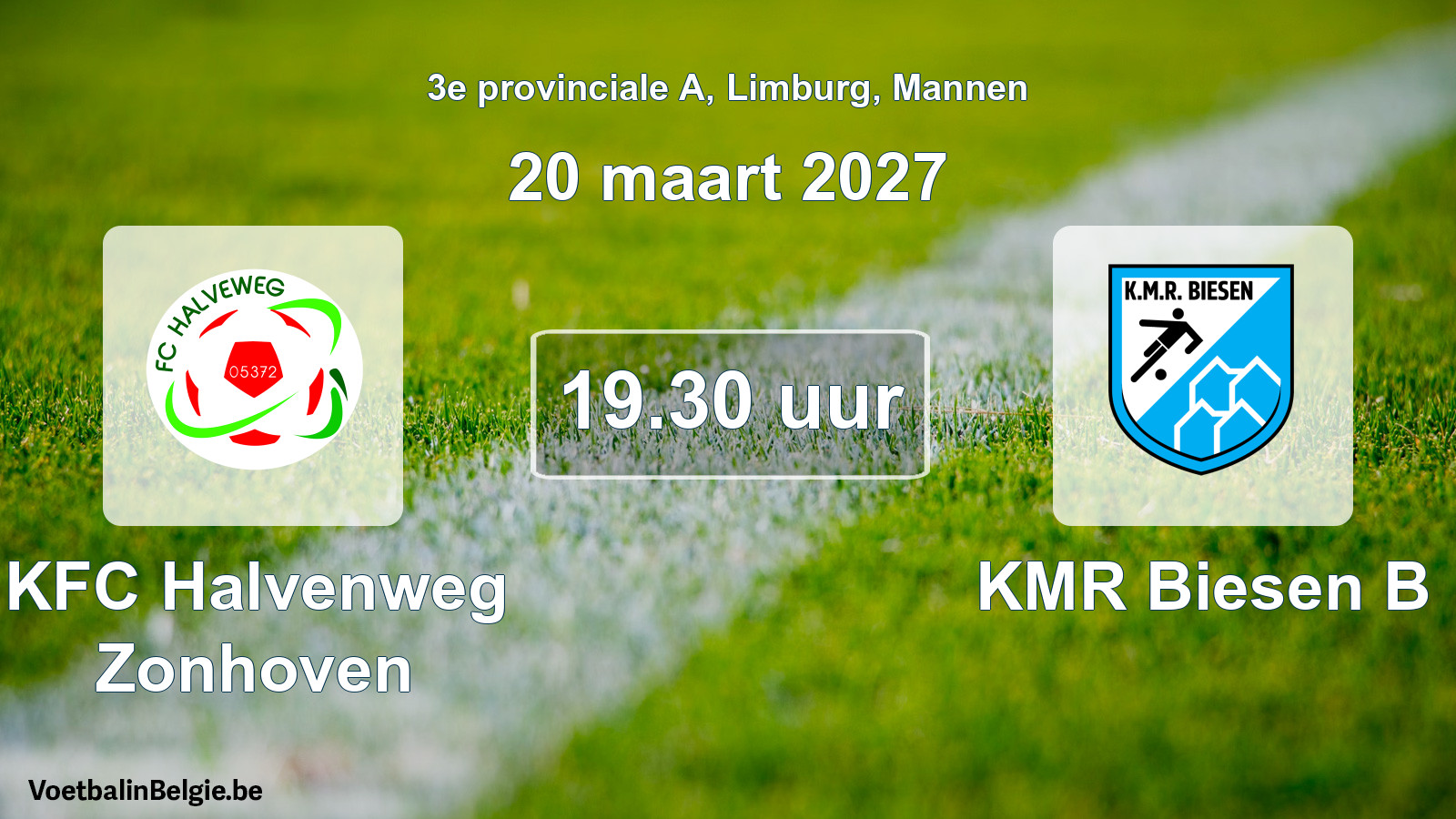 Geplande wedstrijd mannenvoetbal: KFC Halvenweg Zonhoven - KMR Biesen B (20 maart 2027)