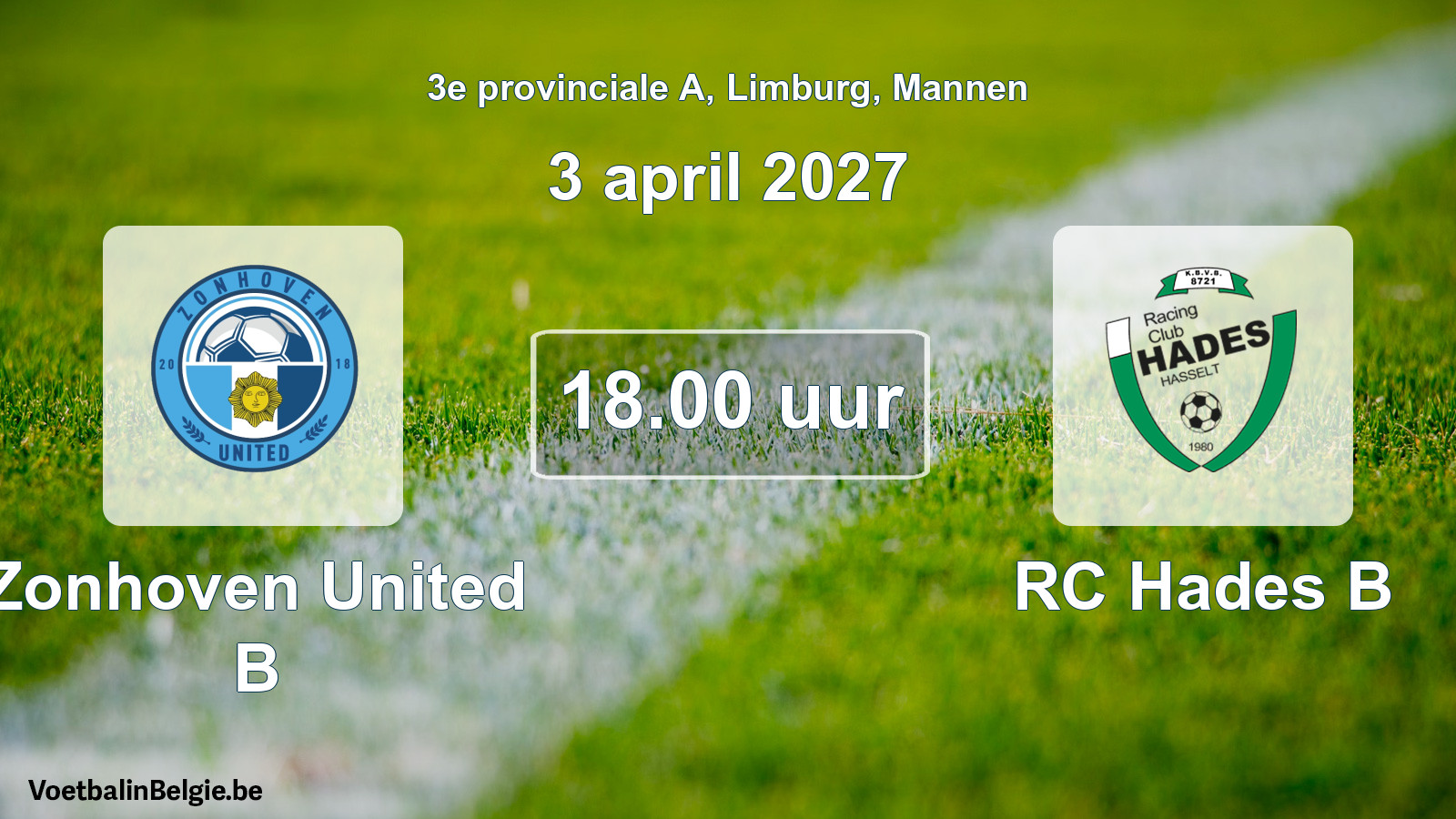 Geplande wedstrijd mannenvoetbal: Zonhoven United B - RC Hades B (3 april 2027)