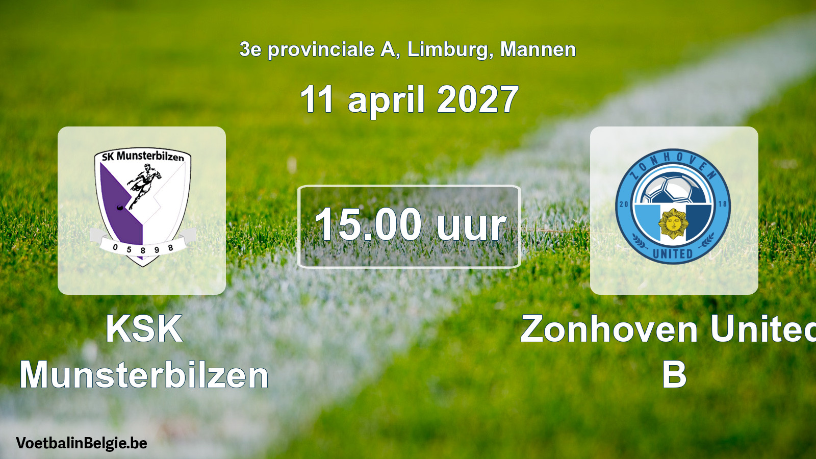 Geplande wedstrijd mannenvoetbal: KSK Munsterbilzen - Zonhoven United B (11 april 2027)