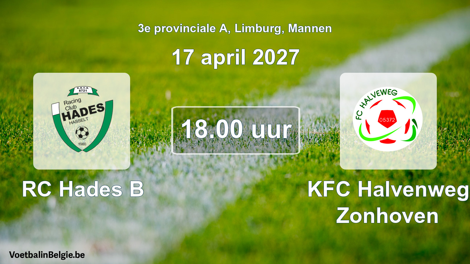 Geplande wedstrijd mannenvoetbal: RC Hades B - KFC Halvenweg Zonhoven (17 april 2027)
