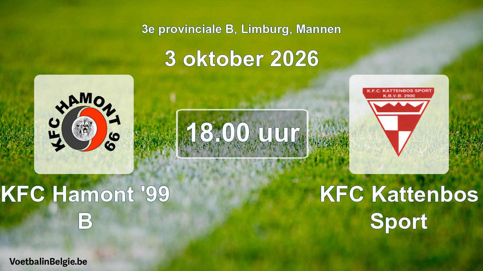Geplande wedstrijd mannenvoetbal: KFC Hamont '99 B - KFC Kattenbos Sport (3 oktober 2026)