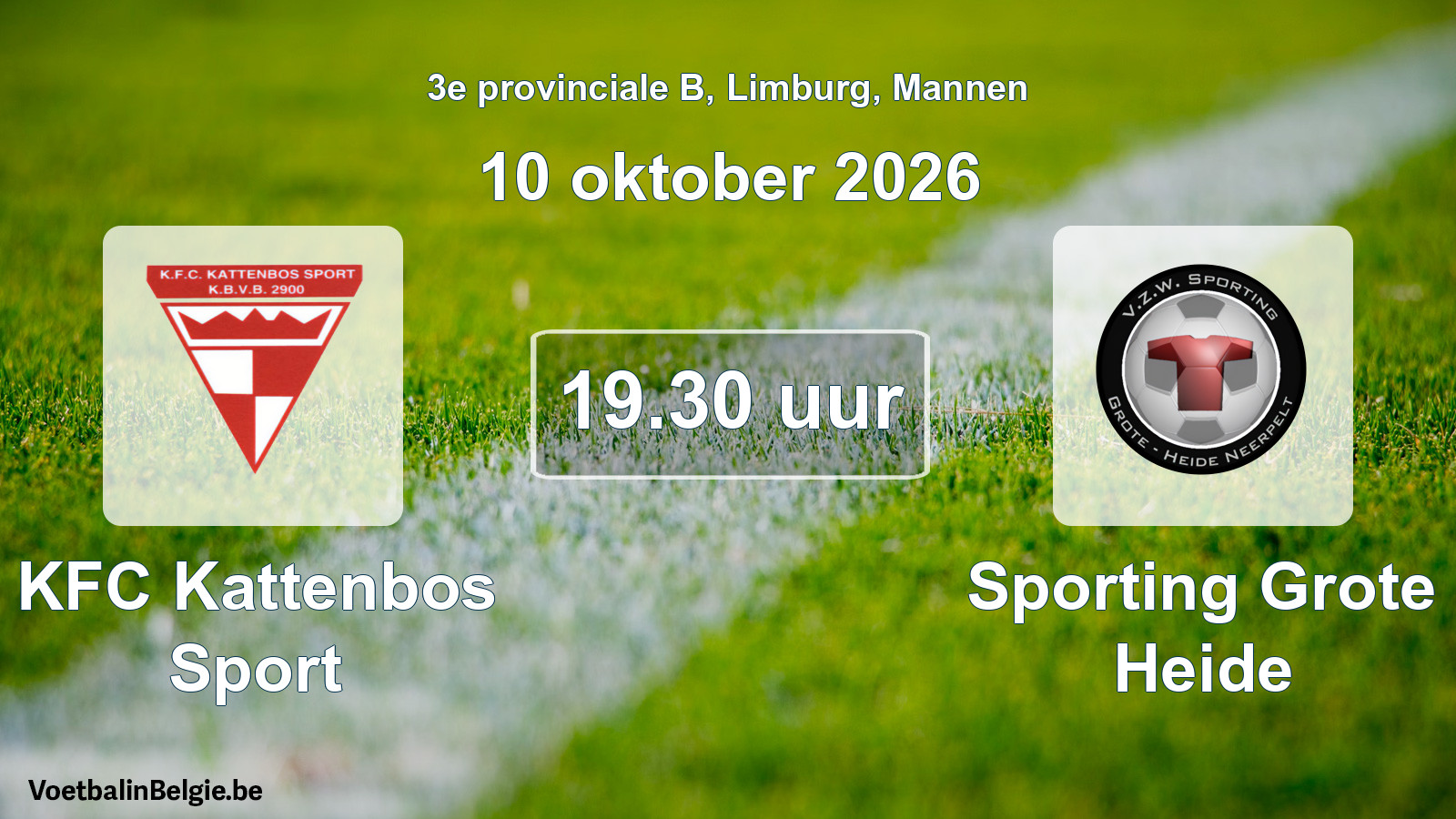 Match prévu football hommes: KFC Kattenbos Sport - Sporting Grote Heide (10 octobre 2026)