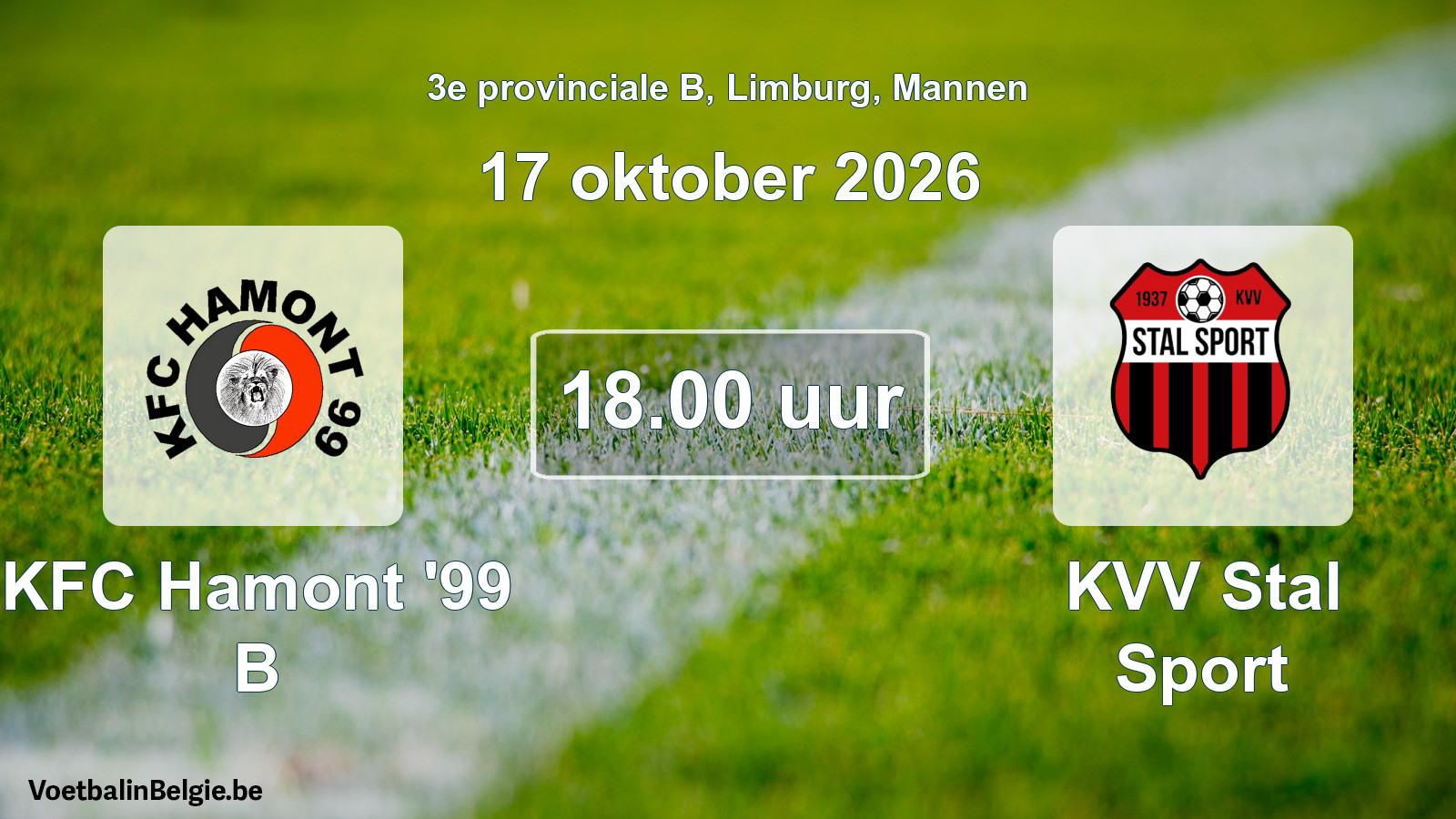 Geplande wedstrijd mannenvoetbal: KFC Hamont '99 B - KVV Stal Sport (17 oktober 2026)
