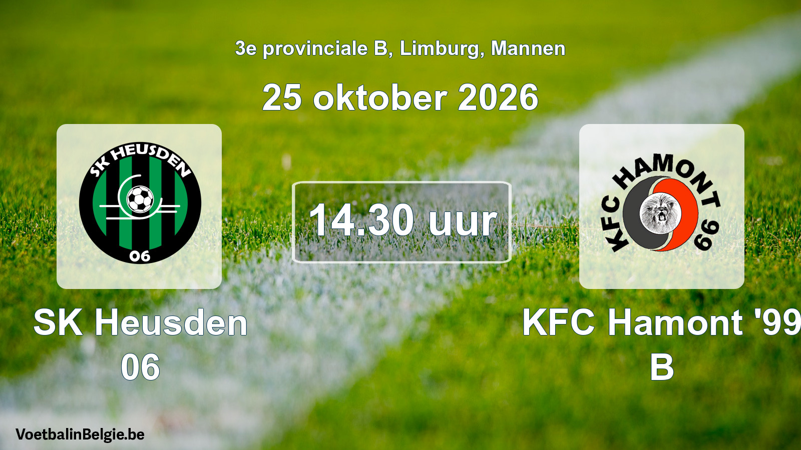 Geplande wedstrijd mannenvoetbal: SK Heusden 06 - KFC Hamont '99 B (25 oktober 2026)