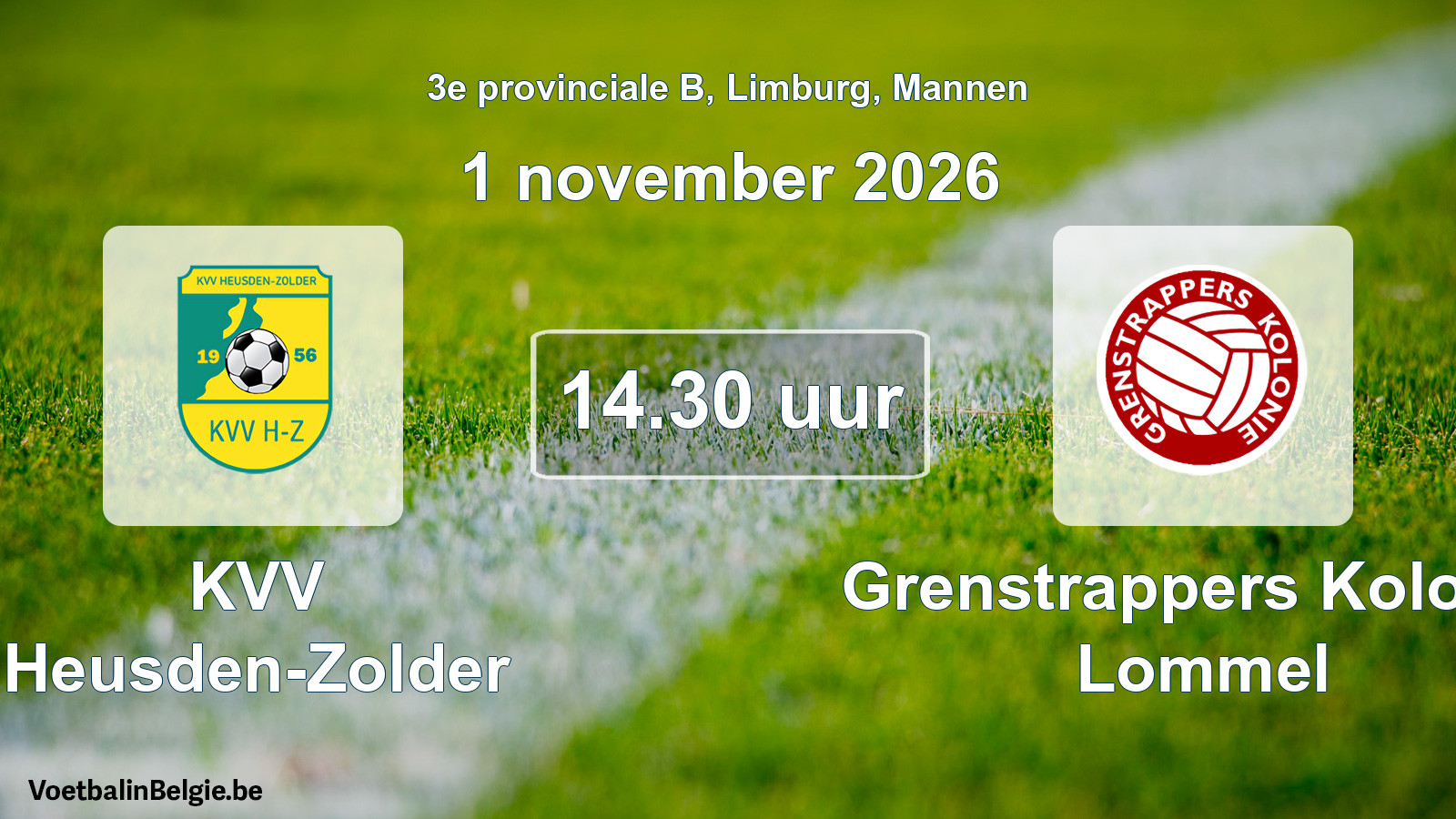 Geplande wedstrijd mannenvoetbal: KVV Heusden-Zolder - Grenstrappers Kolonie Lommel (1 november 2026)