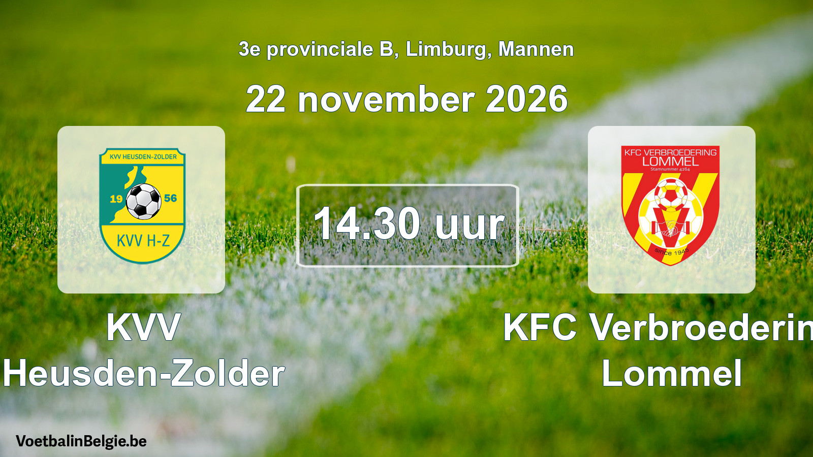 Geplande wedstrijd mannenvoetbal: KVV Heusden-Zolder - KFC Verbroedering Lommel (22 november 2026)